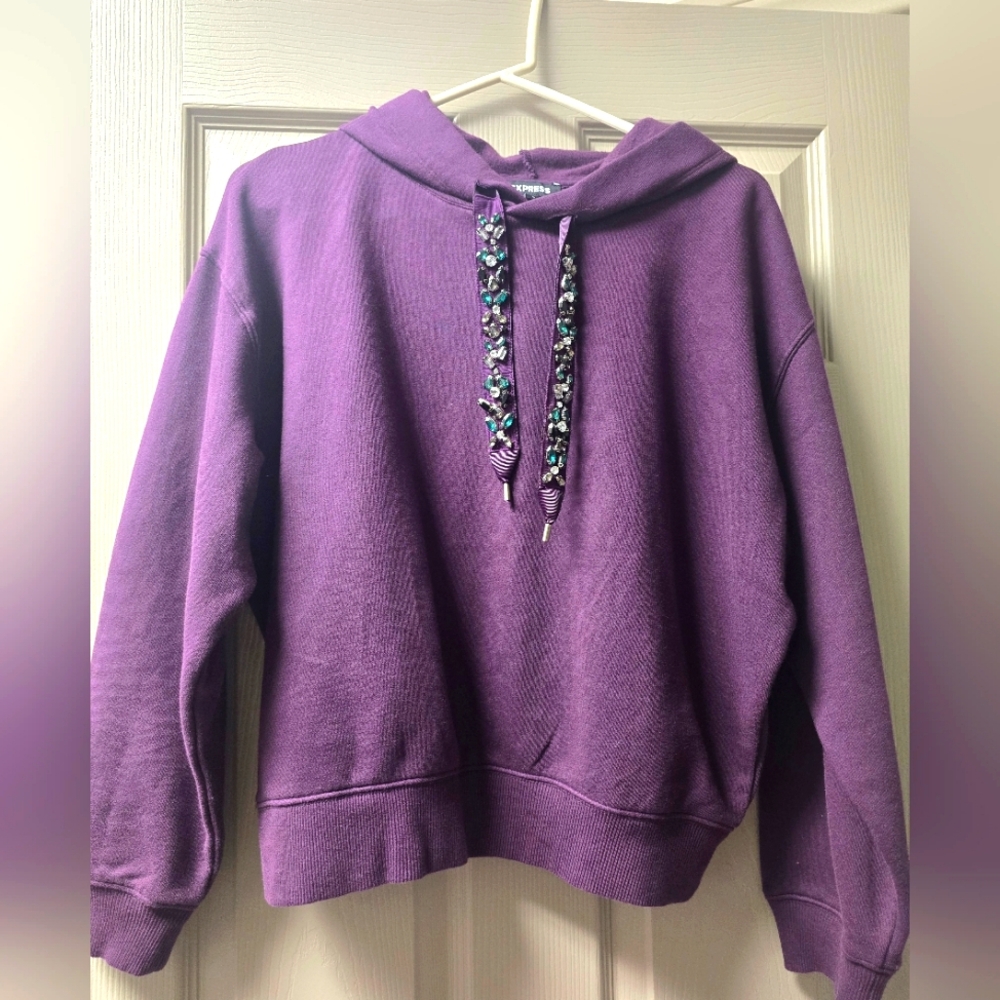 Purple Women's Hoodie with Embellished Drawstrings
